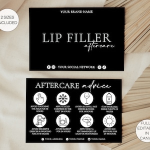 Tarjeta de cuidado posterior del relleno de labios, guía de cuidado de inyecciones de labios editable, instrucciones de cuidado de relleno imprimibles, plantilla de esteticista de salón de belleza. TDS-05