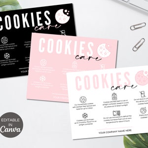 Scheda di cura dei biscotti modificabile, istruzioni per la cura dei biscotti stampabili, guida alla cura dei biscotti, modello Canva scaricabile immediatamente, 3 colori predefiniti. TDS-05