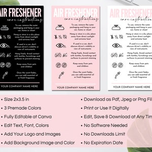 Air Freshener Care Cards Template, Editable Sublimation Air Freshener ...