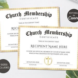Church Membership Certificate Template, Editable Certificate of Membership, Printable Church New ...