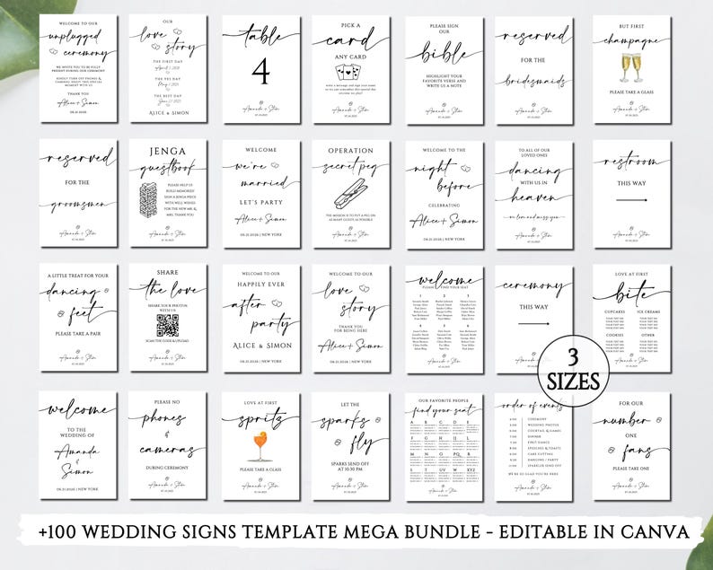 Minimalist Wedding Sign Bundle, Modern Wedding Signage Bundle, Editable Wedding Signs Canva Template, +100 Wedding Reception Signs Set image 6