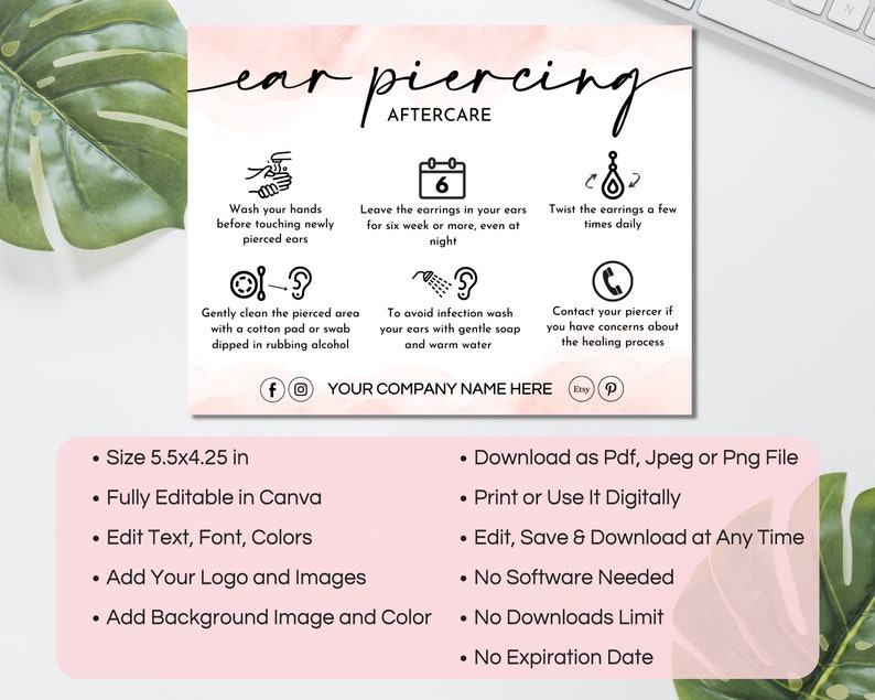 Editable Ear Piercing Aftercare Card Template Printable - Etsy Australia