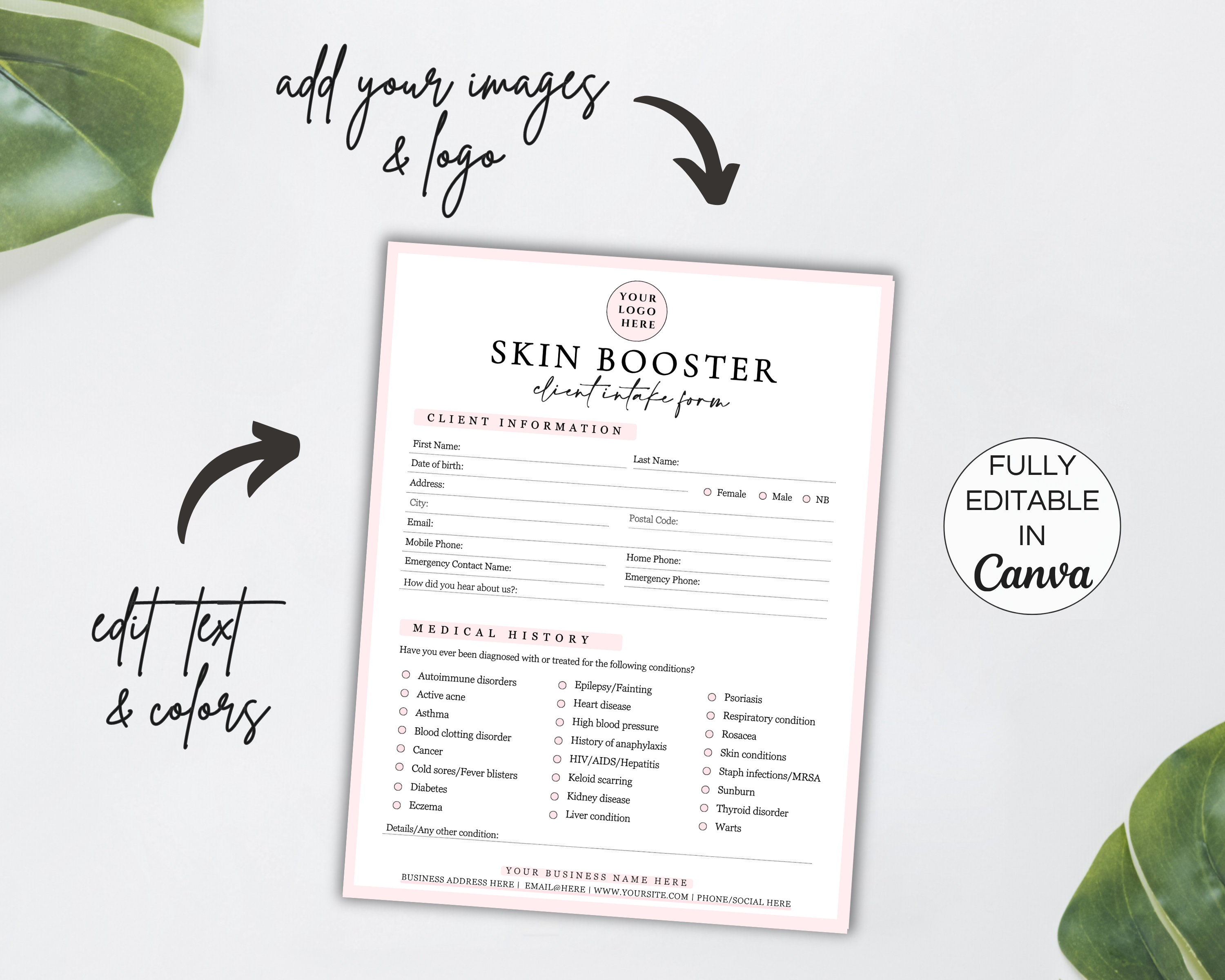 Skin Script Intake Form Skin Booster Client Intake Form Bundle, Editable Skin Injections ...