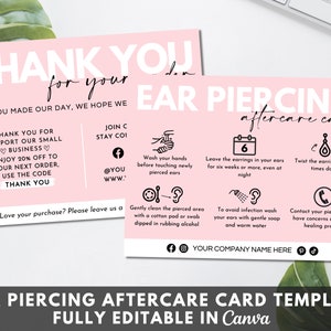 Editable Ear Piercing Aftercare Template, Printable Piercing Guide Card ...