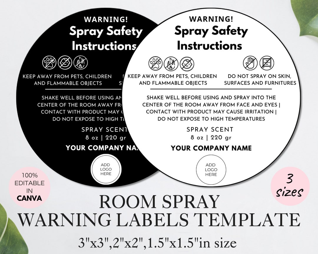 Room Spray Warning Label Template, Editable Spray Caution Label
