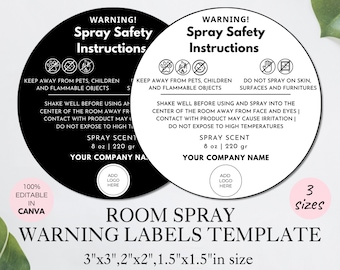 Room Spray Warning Label Template, Editable Spray Caution Labels, Printable RoomSpray Safety Instructions