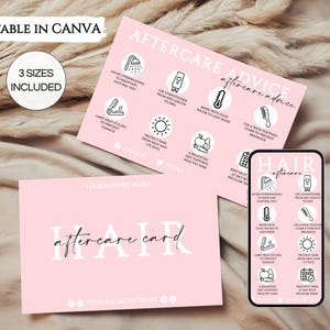 Hair Care Card Template, Editable Hair Aftercare Cards, Printable Hair Salon Care Instructions, Beauty Salon Care Cards Canva Template