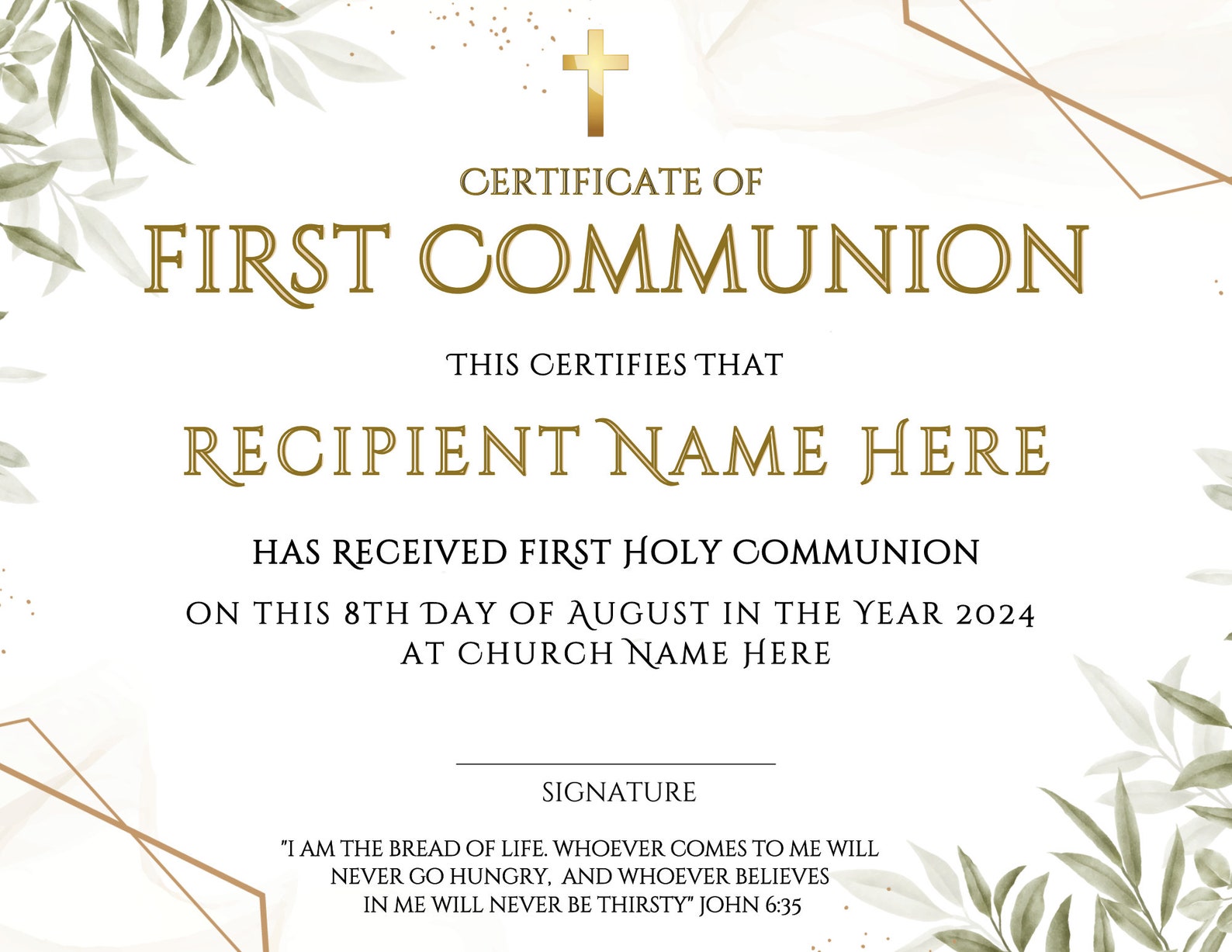 First Communion Certificate, Printable Holy Communion Certificates ...