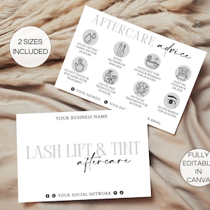 Lash Lift en Tint Nazorgkaart, bewerkbare Lash Lift Nazorgkaart, Afdrukbaar Lash Visitekaartje, Lash Care Card Canva-sjabloon. TDS-05