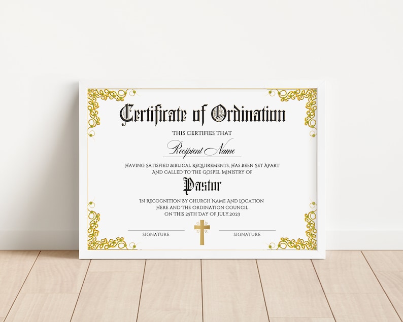 Pastor Ordination Certificate Template Editable Certificate Etsy Pastor Ordination Certificate Template Editable Certificate Etsy
