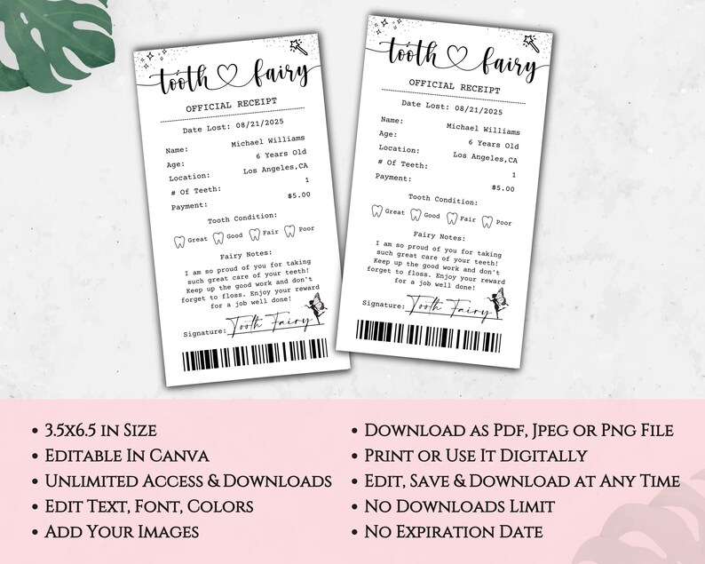 Editable Tooth Fairy Receipt Template, Printable Tooth Fairy ...