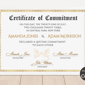 Commitment Certificate Template, Printable Certificate of Commitment