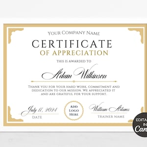 Editable Certificate of Appreciation, Printable Appreciation ...