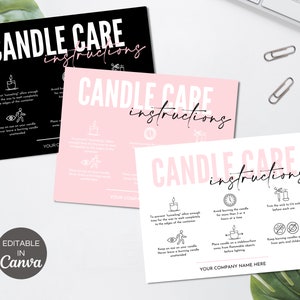 Candle Care Card Template, Editable Candle Care Instructions Card, Printable Candle Business Inserts, Business Canva Template. TDS-05