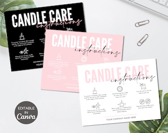 Candle Care Card Template, Editable Candle Care Instructions Card, Printable Candle Business Inserts, Business Canva Template. TDS-05