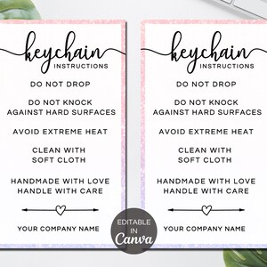 Keychain Care Cards Template, Editable Keychains Care Card, Printable ...