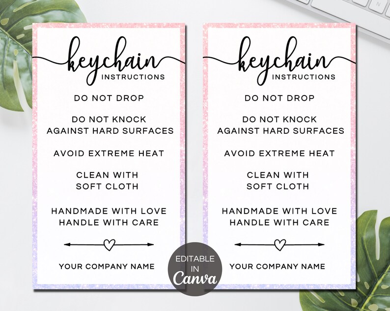 Editable Keychain Care Card, Keychains Care Instructions, Printable ...