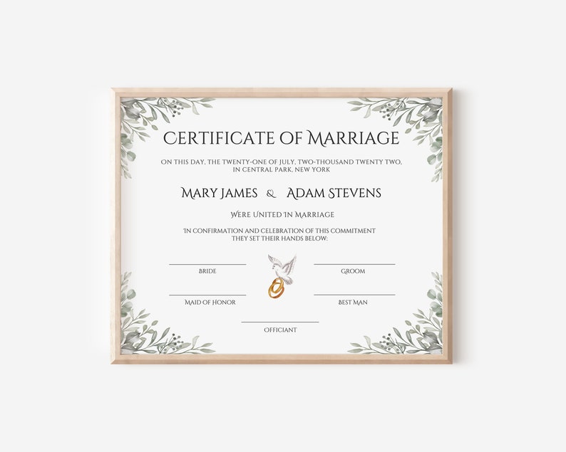 Modèle de certificat de mariage modifiable, certificat de mariage personnalisé, certificat de mariage imprimable, souvenir de mariage Canva. FT-10 image 6