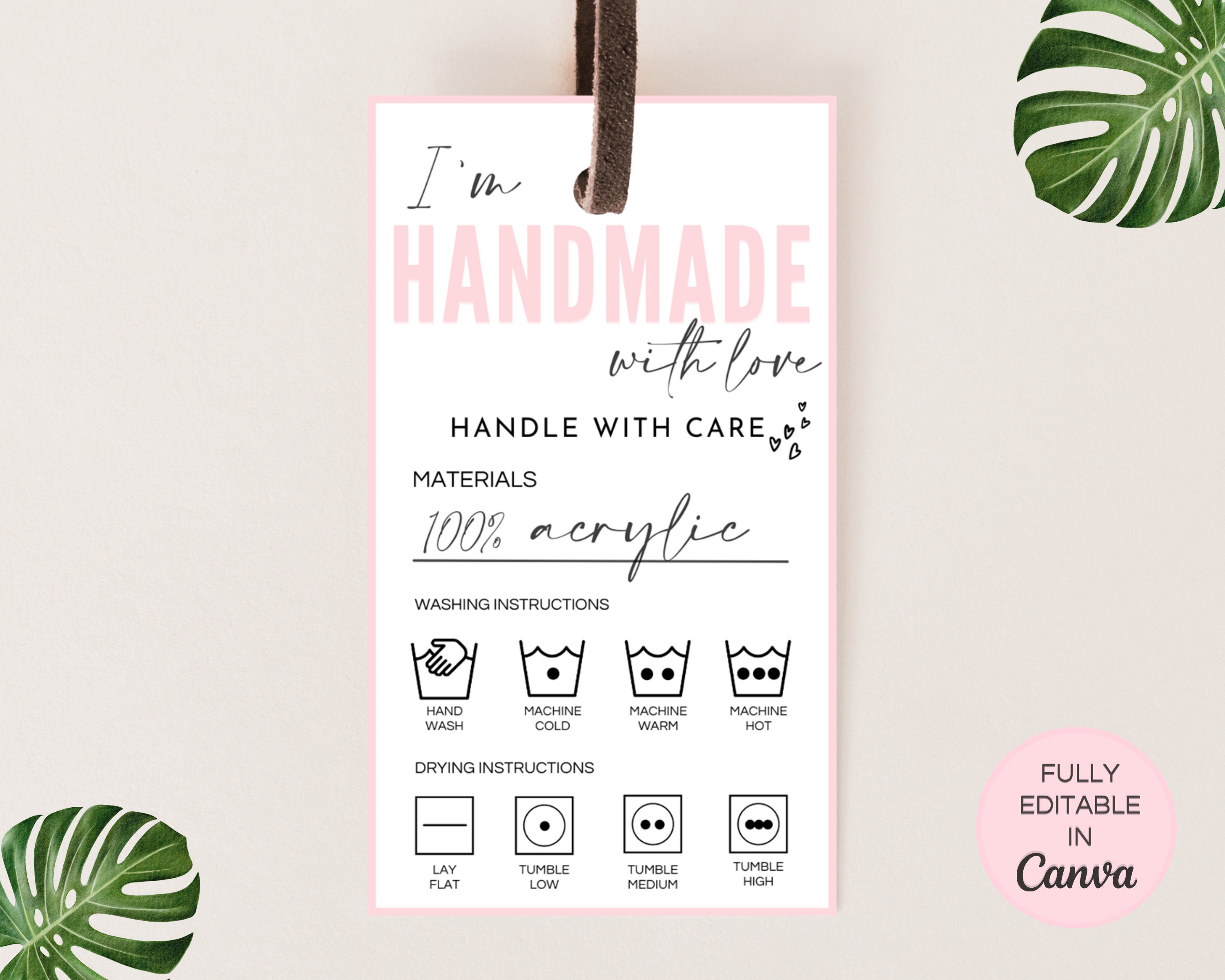 Editable Clothing Hang Tags Template With Washing Instructions