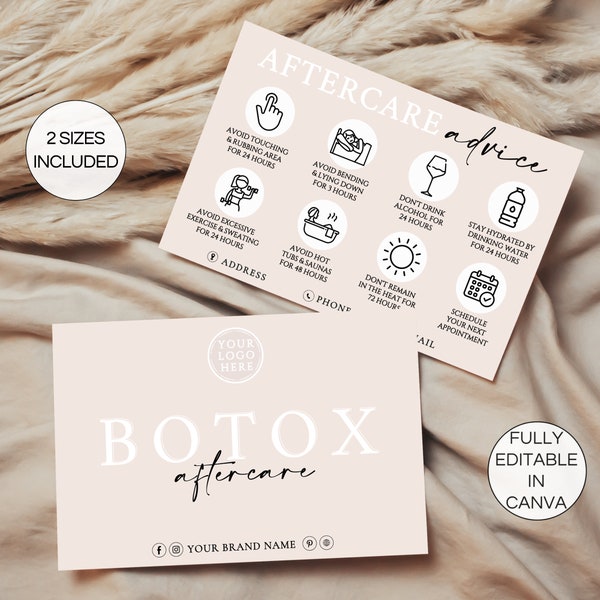 Botox Aftercare Card, Editable Botox Filler Aftercare Cards, Printable Botox Care Instructions, DIY Canva Esthetician Template. TDS-05