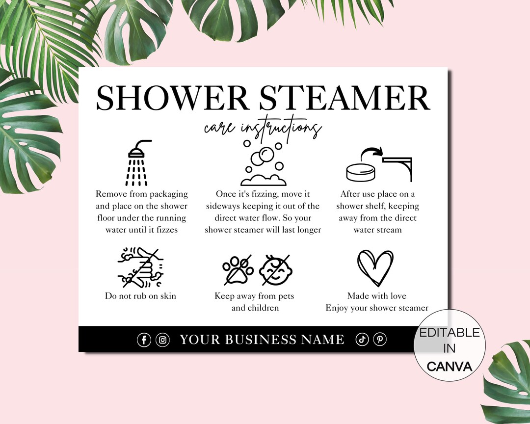 Editable Shower Steamer Care Card, Printable Shower Fizzer Care ...