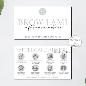 Brow Lamineren Nazorgkaarten, Bewerkbare Brows Lami Zorginstructies, Afdrukbare Client Care Card, Schoonheidssalon Schoonheidsspecialiste Template.TDS-05