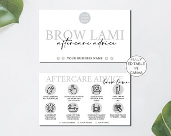 Brow Lamination Aftercare Cards, Editable Brows Lami Care Instructions, Printable Client Care Card, Beauty Salon Esthetician Template.TDS-05