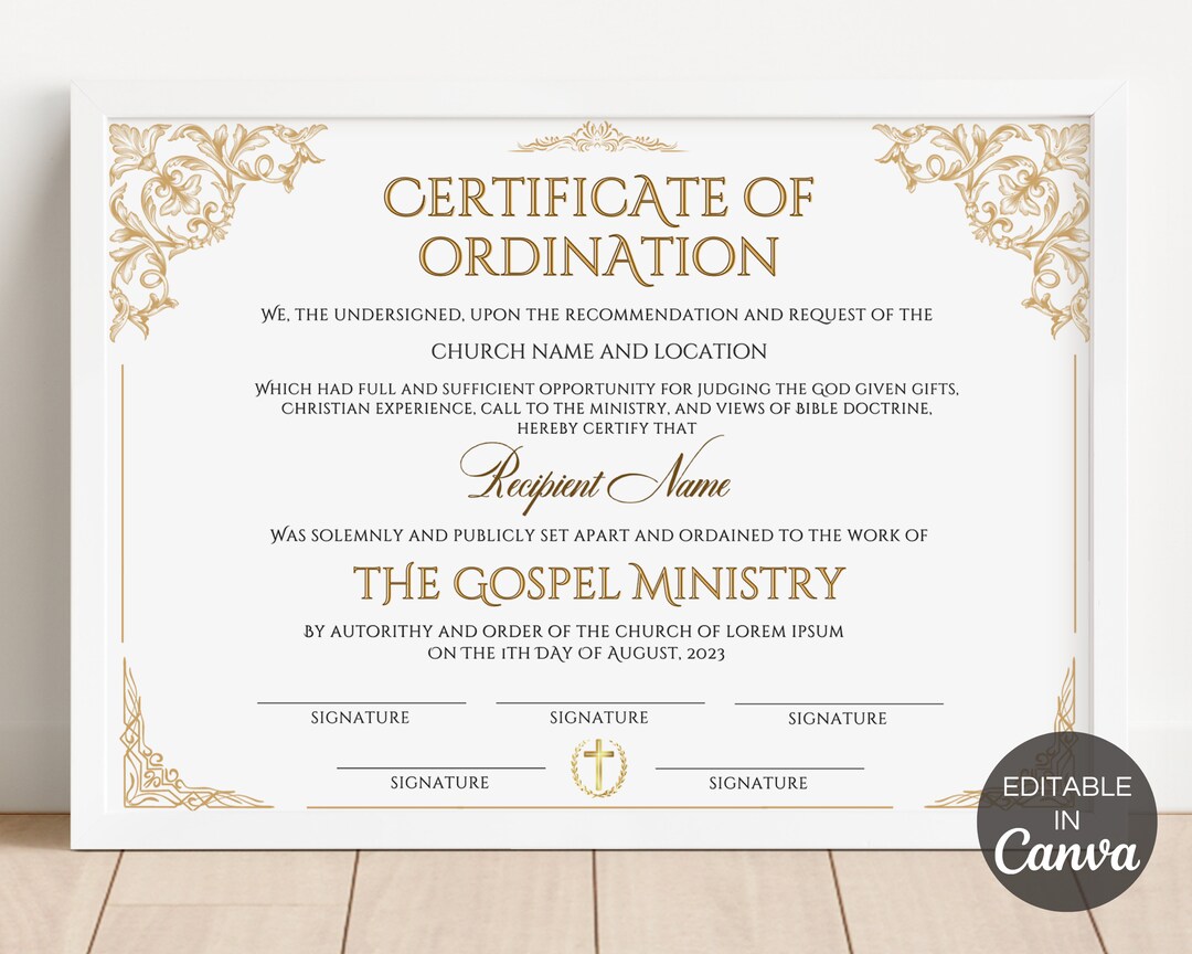 Editable Ordination Application Form Certificate of Ordination Editable Template, Printable Gospel Ministry ...