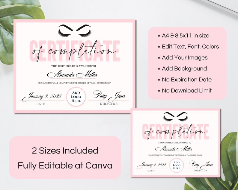Lash Certificate of Completion Canva Template Editable Lash - Etsy