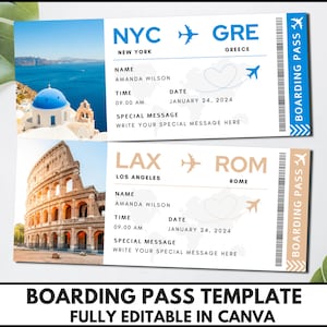 Modèle de carte d'embarquement modifiable, modèle de billet d'avion imprimable sur toile, voyage surprise carte d'embarquement, téléchargement numérique DIY. FT-13