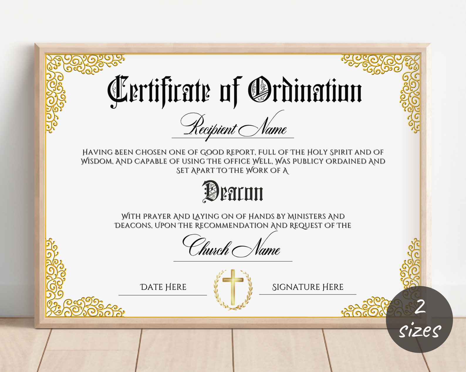 Deacon Ordination Certificate Template, Editable Certificate of ...