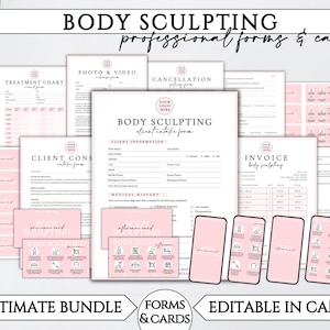 Pacote de formulários de admissão para escultura corporal, formulário de consentimento para consulta de contorno corporal editável, formulários de admissão para clientes esteticistas, modelo Canva.TDS-05