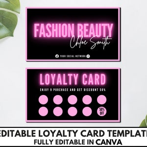 Editable Loyalty Card Template, Printable Loyalty Cards, Punch Card Template, Loyalty Punch Card Canva Template, Hair Business Cards. TDS-05