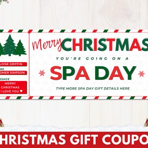 Modèle de coupon-cadeau de Noël Spa modifiable, coupon-cadeau de jour de spa imprimable, carte-cadeau de Noël, certificat-cadeau de Noël Canva. TD-13