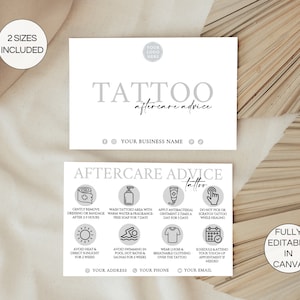 Tattoo nazorg kaartsjabloon, bewerkbare tattoo zorgkaart, afdrukbare tattoo artiest kaarten, tattoo zorginstructies Canva sjabloon. TDS-05
