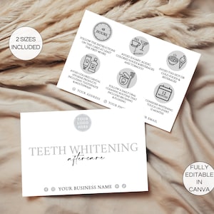 Carte modifiable de suivi pour le blanchiment des dents, instructions d'entretien imprimables pour le blanchiment des dents, modèle sur toile pour le traitement des dents. FT-05