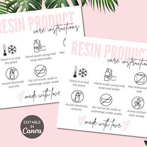 Resin Care Card Editable Template, Printable Resin Instructions Care Card Canva Template, Resin Jewelry Care Guide Canva Template. TDS-05