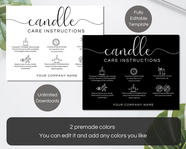 Candle Care Card, Printable Candle Instructions Cards, Editable Canva Template image 3