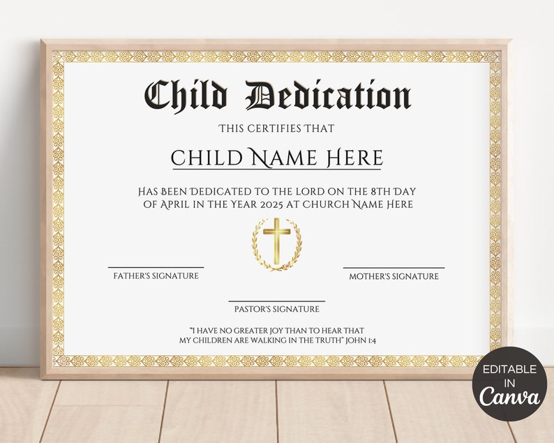 Baby Dedication Certificate, Printable Child Dedication Baptism ...