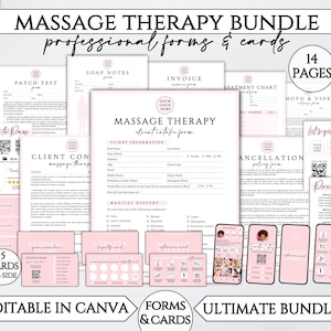 Formulaires de massothérapie, Formulaire modifiable d'admission pour un massage, Notes de savon de massage, Ensemble de modèles de formulaire de consentement au massage pour esthéticienne, Formulaires pour salon de beauté