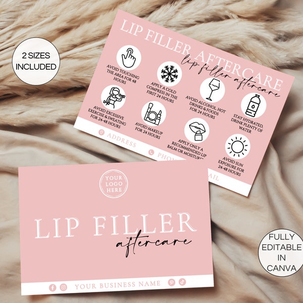 Lip Filler Aftercare Card, Editable Lip Injections Care Guide, Printable Filler Care Instructions, Beauty Salon Esthetician Template. TDS-05
