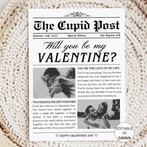 Valentinstag Zeitung Vorlage, bearbeitbare Valentinstag Zeitung, benutzerdefinierte Valentinstag Geschenkidee, druckbar