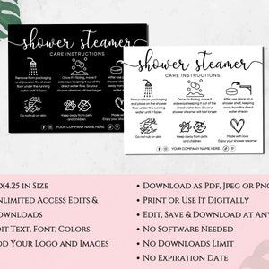 Editable Shower Steamer Care Card, Printable Shower Fizzer Care ...