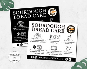 Sourdough Care Card, Editable Sourdough Bread Care Instructions, Printable Bread Care Cards Package Insert, Bakery Canva Template. TDS-05