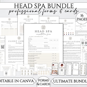 Lot de formulaires Head Spa, formulaires japonais modifiables de consentement du Head Spa, Formulaires pour salon de beauté, Carte de visite IG esthéticienne, Formulaire de consultation Head Spa