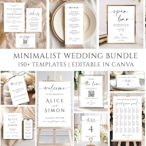 Minimalist Wedding Template Bundle, 150+ Wedding Templates, Editable Reception Signs, Modern Invitation Suite