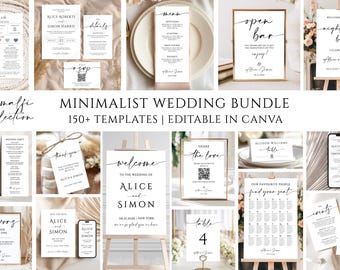 Minimalist Wedding Template Bundle, 150+ Wedding Templates, Editable Reception Signs, Modern Invitation Suite