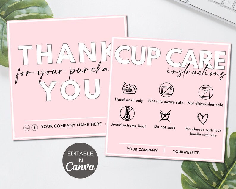 Editable Cup Care Card Template Printable Tumbler Care - Etsy