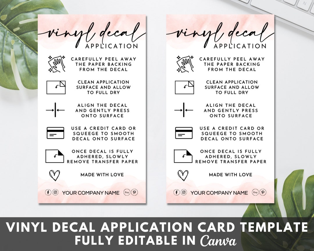 Editable Vinyl Decal Instructions Card Printable Vinyl Care - Etsy