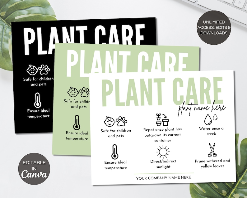 Plant Care Card Template Editable Plant Care Guide Printable Etsy Canada